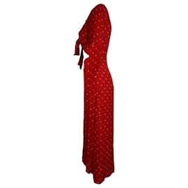 Maje-Maje Knotted Cutout Polka-dot Floral Jacquard Midi Dress in Red Viscose-Red