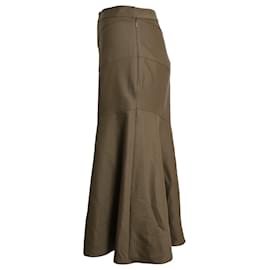 Theory-Theory Semi Flared Midi Skirt in Olive Wool-Green