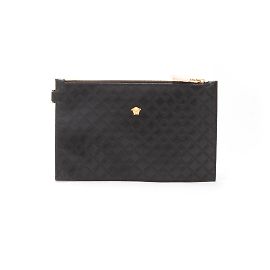 Versace Bolsa Clutch de Couro Gravado com Chave Grega Preto
