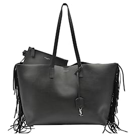Saint Laurent-Saint Laurent Shoulder Bag Shopper Plain with fringes-Black