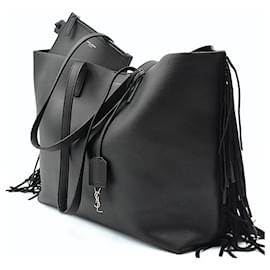 Saint Laurent-Saint Laurent Shoulder Bag Shopper Plain with fringes-Black