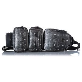 MCM Black Visetos Coated Canvas Triple Sling Bag Black