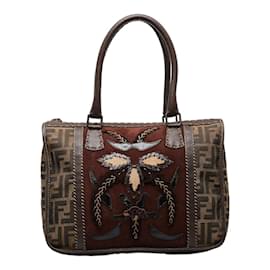 Fendi-Zucca Canvas Handbag 8BN067-Brown