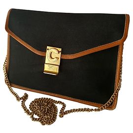 Bolsa de ombro Céline preta e camelo em couro e lona Preto Camelo