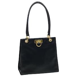 Salvatore Ferragamo-Salvatore Ferragamo Gancini Tote Bag Leather Navy Auth 44992-Navy blue