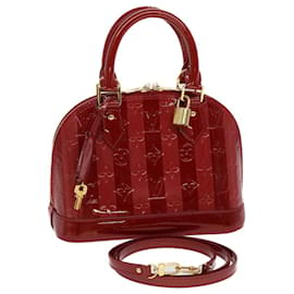 Louis Vuitton-LOUIS VUITTON Vernis Rayure Alma BB Hand Bag Red M915593 LV Auth 44749-Red