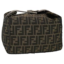 Fendi-FENDI Zucca Canvas Sac à Main Noir Marron Auth 44805-Marron,Noir