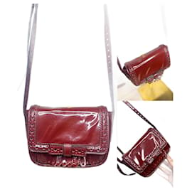 Burberry-Maroon Bow Patent Leather Crossbody Bag Nano-Dark red
