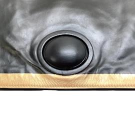 Bottega Veneta-Bottega Veneta Black / Gold Leather Fold Over Clutch-Black