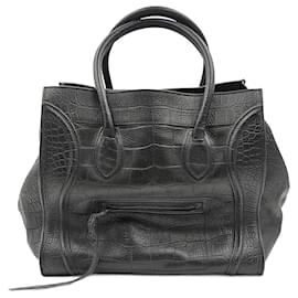 Céline-Grand sac Céline luggage Phantom en cuir imprimé coco-Noir