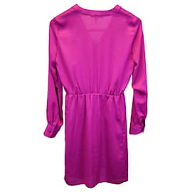 Maje-Maje V-Neck Mini Dress in Magenta Silk-Pink