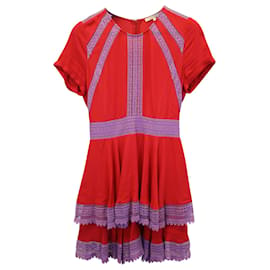 Maje-Maje Raglie Lace-Trimmed Mini Dress in Red Viscose-Red