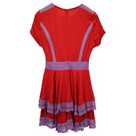 Maje-Maje Raglie Lace-Trimmed Mini Dress in Red Viscose-Red