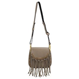 Chloé Bolsa transversal Hudson média com franjas Chloe em couro cinza Cinza