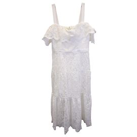 Marc Jacobs Schulterfreies, besticktes Spitzen-Cocktailkleid von Marchesa Notte aus elfenbeinfarbenem Polyester Weiß Roh