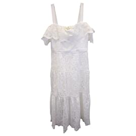 Marc Jacobs-Marchesa Notte Off-The-Shoulder Embroidered Lace Cocktail Dress In Ivory Polyester-White,Cream