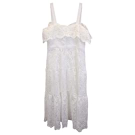 Marc Jacobs-Marchesa Notte Vestido de festa ombro a ombro com bordado em poliéster marfim-Branco,Cru