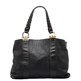 Gucci-Leather Bamboo Bar Shoulder Bag 232947-Black