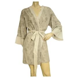 Autre Marque-Cinza Mônaco 100% Jacquard Cotton Open Front w. Cinto Cardigan Kimono Cardi-Cinza