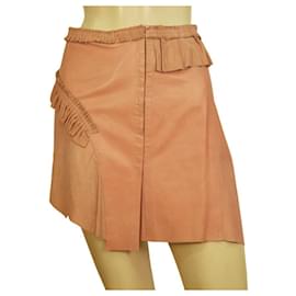 Plein Sud-Plain Sud Pink Leather & Suede Asymmetric Hook & Eye Closure Mini Skirt Size 40-Pink