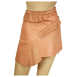 Plein Sud-Minifalda con cierre asimétrico de corchetes y ojales de cuero y gamuza color rosa liso 40-Rosa