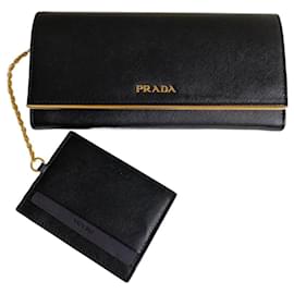 Prada Beige Saffiano Leather Metal Bar Flap Continental Wallet Prada