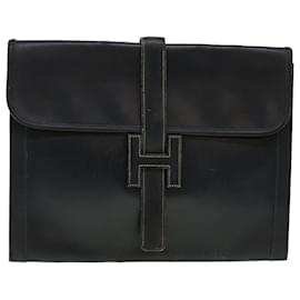 Hermès-HERMES Giger GM Clutch Bag Leather Black Auth bs5943-Black