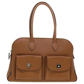 Hermès-HERMES Caravas 43 Hand Bag Leather Brown Auth am4464-Brown