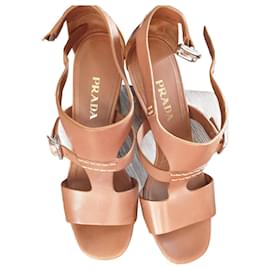 Prada Leather Sandals Camel Camel