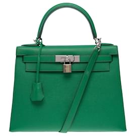 Hermès-Hermes Kelly bag 28 in Green Leather - 101252-Green