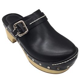 Prada Black / Silver Buckle Detail Leather Platform Clogs Black