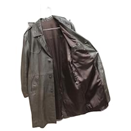 Autre Marque-abrigo vintage de cuero talla M-Marrón oscuro