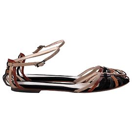 Fendi Woven Strappy Flat Sandals in Multicolor Leather and Suede Multiple colors