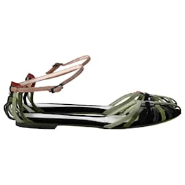 Fendi-Fendi Woven Strappy Flat Sandals in Multicolor Leather and Suede-Multiple colors