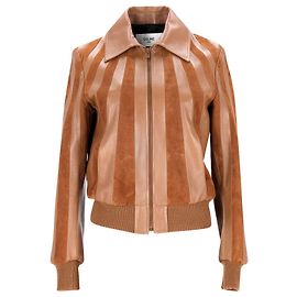 Céline Celine Multi-paneled Zip Front Jacket in Brown Calfskin Leather Brown