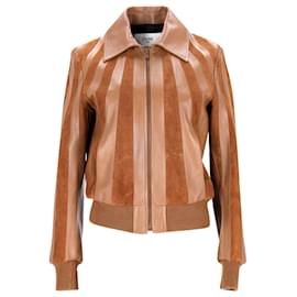 Céline-Celine Multi-paneled Zip Front Jacket in Brown Calfskin Leather-Brown