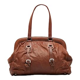 Prada-Vitello Daino Frame Bag-Brown