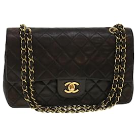 Chanel-CHANEL Matelasse Turn Lock Chain Shoulder Bag Lamb Skin Black CC Auth am4540-Black