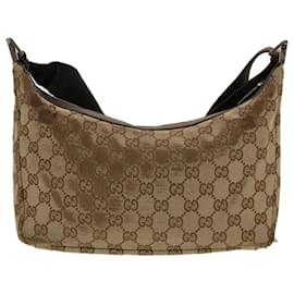 Gucci-GUCCI GG Canvas Shoulder Bag Beige Dark Brown Auth ti1138-Beige,Dark brown