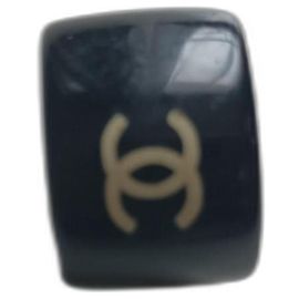 Chanel Camellia plastic ring black Black