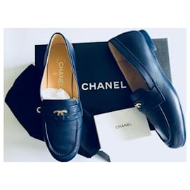 Chanel-CC Mocassins-Bleu Marine,Bijouterie dorée