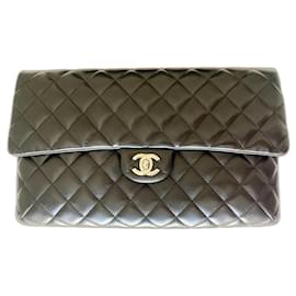 Chanel-CHANEL Timeless Classic Flap bag LARGE In Clutch Format RARE-Black