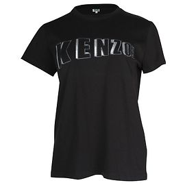 Camiseta Kenzo Metallic Logo Print em Algodão Preto Preto