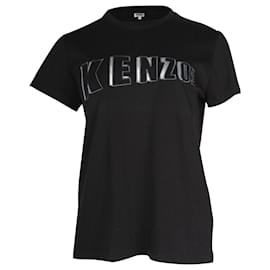 Kenzo-Kenzo Metallic-Logo-Print-T-Shirt aus schwarzer Baumwolle-Schwarz