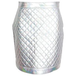Balmain Metallic Holographic Quilted Minirock aus silbernem Polyester Silber Metallisch
