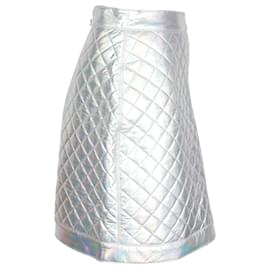 Balmain-Balmain Mini-jupe matelassée holographique métallisée en polyester argenté-Argenté,Métallisé