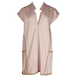 Hermès-Robe tunique Hermès avec bordures en cuir en coton rose-Rose