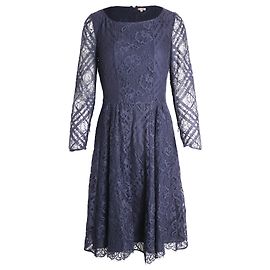 Burberry Vestido Midi Manga Transparente em Renda de Algodão Azul Marinho Azul