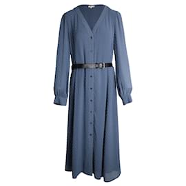 Michael Kors-Michael Michael Kors Dotted Long Sleeve Belted Dress in Blue Polyester-Blue
