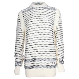 Dior-Maglione in maglia Chevron ricamato Dior in cotone color crema-Bianco,Crudo